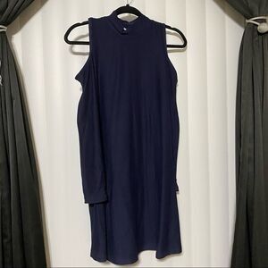 Player Gold Navy Blue shoulder peekaboo dress